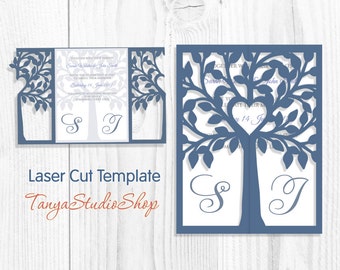 Wedding invitation - SVG, DXF, ai, CRD, eps, png - Tree Wedding Invitation - Laser Cut - Silhouette Cameo - Instant Download013