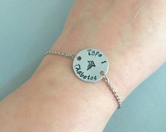 Type 1 Diabetes Bracelet, Medical Bracelet, Medical Alert, Med ID, Hand Stamped Jewelry, Diabetes Awareness Bracelet, Medical ID, Insulin