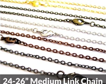 Necklace Chain, 24 inch, Bronze, Silver, Black, or Copper, Replacement Chain, Necklace Chains Bulk, Adjustable Length, Layering Necklace