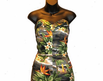 Kekoa 1950s Rockabilly Hawaiian Tiki Playsuit in Black