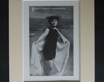 Erotic Print of a Victorian Beauty in a Bathing Suit, Swimsuit Model Decor, Available Framed, Risque Art, Bather Gift, Naughty Photography