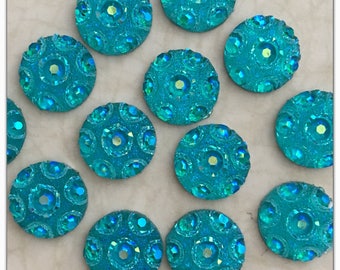 10 faux druzy round flatback, blue cabochon resin craft supplies 12mm jewelry & beading scrapbooking embellishment card making flower