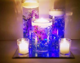 Wedding Centerpiece, Floating Candle Centerpiece, Purple Decor, Blue Decor, LED Centerpiece, Wedding Decor, Bridal Shower Decor, Baby Shower