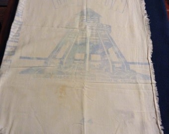 Vintage off-white American Milling Co. feed sack for Beacon Broiler Feed, with blue lettering, 1948.