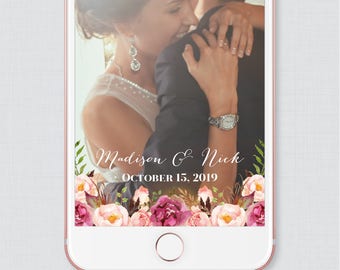Pink Floral Wedding Snapchat Filter - Rustic Pink Flower and Calligraphy Snapchat Geofilter Image - Wedding Snapchat Filter 0004