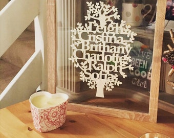 Family Tree Framed Papercut - Personalised Gift Family Picture Frame Print Cut Floating Wedding Frame Anniversary