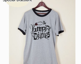 The Vampire Diaries Shirt Clothing Tshirt Tumblr Funny Wording Quote Light Gray and White