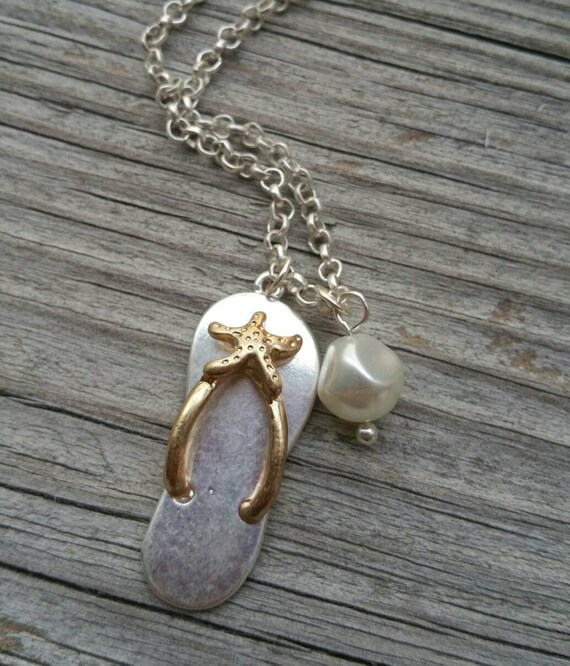 Flip Flop Pearl Necklace by SeaGoddessJewelryCo on Etsy