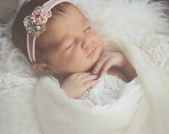 Newborn Tieback, Newborn Headband, Pink Jersey Tieback, Natural Tieback, Baby Girl Prop, Newborn Photography, Newborn Prop
