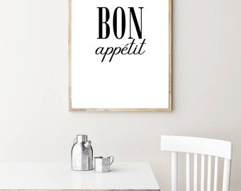 Bon Appetit Print - Kitchen Wall Art, Digital Poster, Instant Download, Kitchen Printable, Enjoy Your Meal, Nom Nom Nom, Food Art Print