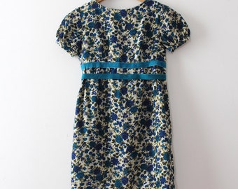 vintage 1960s floral dress // 60s blue mini dress