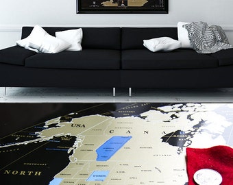 Large Framed World Scratch off Map, w Large USA Map and States, Personal gift for Traveler, Business Gift, Office Wall Decor, Travel map