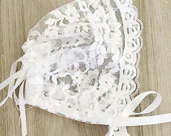Lace baby christening baptism bonnet