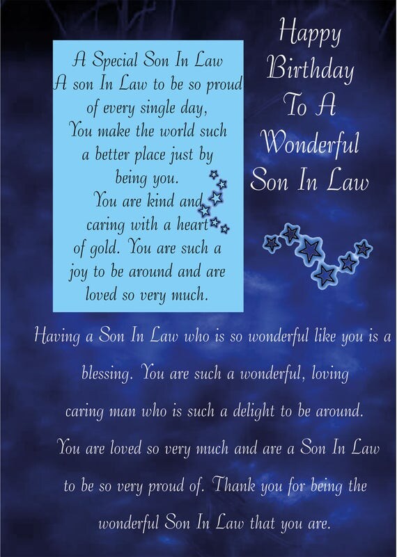 Son In Law Birthday Card with removable Laminate