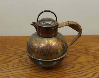 Vintage 1930's Silver Plate Teapot in Paisley Pattern with Wicker Handle