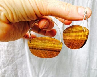 Tiger's Eye Slab And Sterling Earrings. Modern Tribal Design