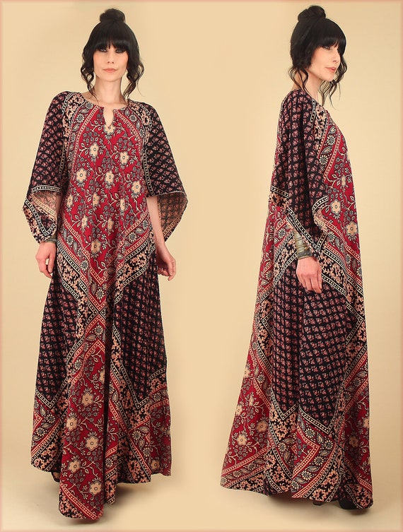 Indian Cotton Caftan Bohemian Dress ViNtAgE 70's Rare