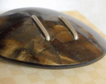 Large VINTAGE Marbled Oval with Metal Accent Celluloid BUTTON