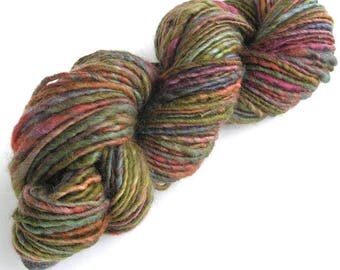 Handspun Yarn Hand Dyed Yarn BFL Wool Art Yarn Single Ply Sport to Worsted Weight 107 yards Super Soft Handmade in USA - Moss Garden