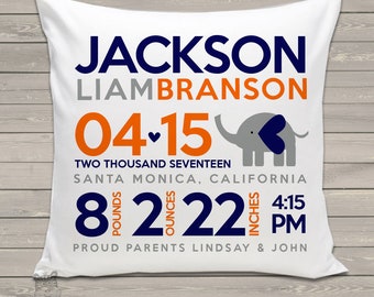 Birth announcement pillow elephant new baby gift custom MOD elephant throw pillow BP-020