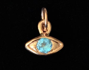 10k Rose Gold & Swiss Blue Topaz Eye Charm