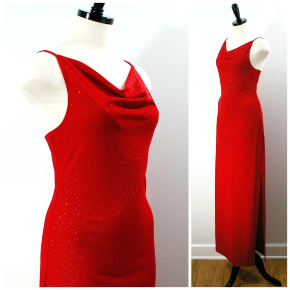 Vintage Red Dress 80s Sexy Red Dress Backless Long Evening