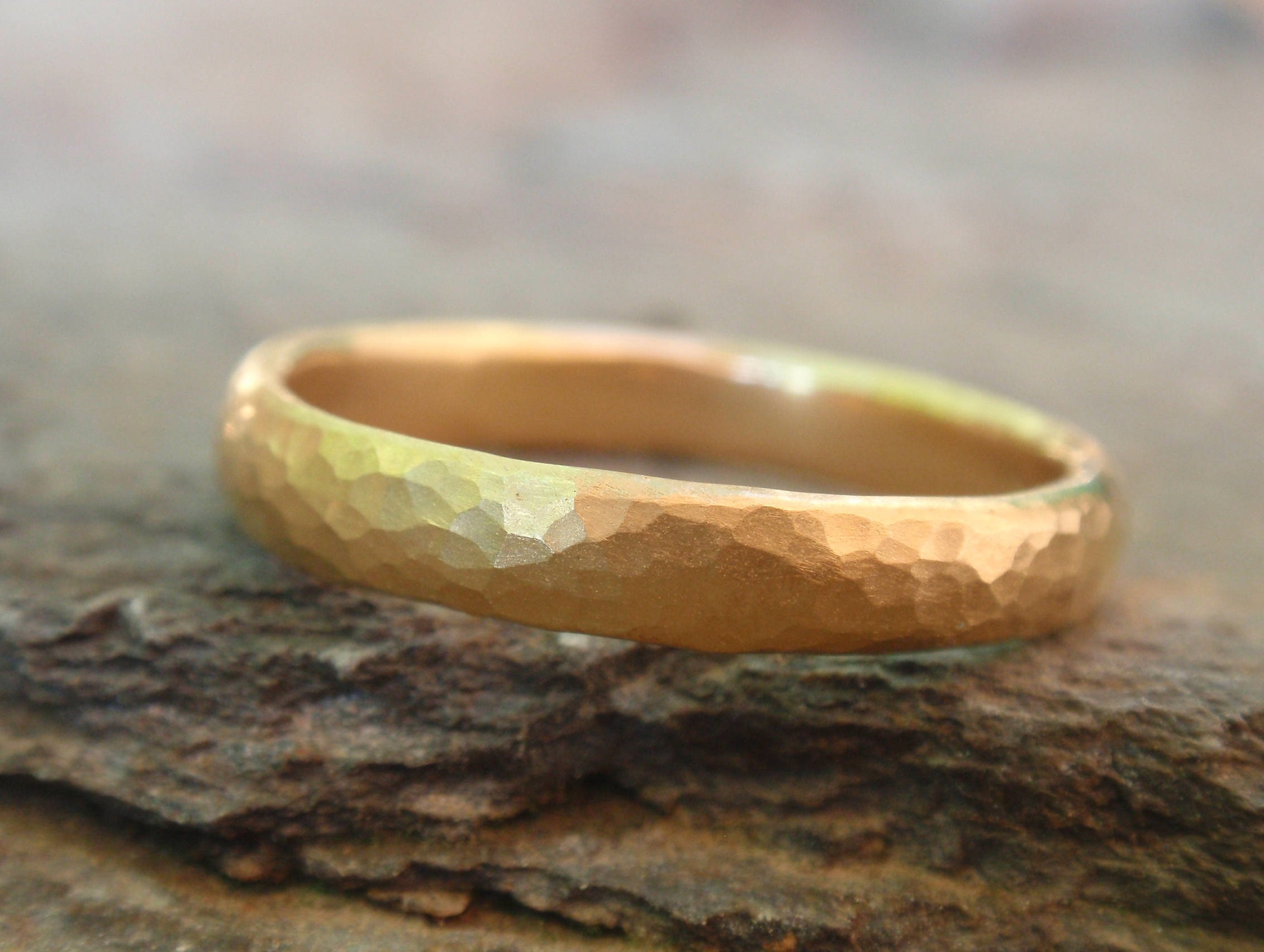 sterling silver 24k gold plated ring 3mm hammered