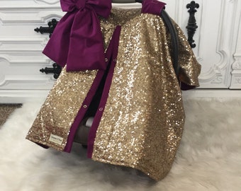 CAR SEAT COVER / car seat canopy / nursing cover / carseat cover / carseat canopy / ooak / sequin / infant car seat cover / gold / sparkle