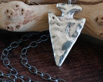 Long Silver Necklace Hammered Arrowhead Necklace Big Arrow Necklace Silver Jewelry Casual Accessory For Woman Gift Under 50 For Her Mother