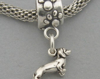 DACHSHUND DOG Sterling Silver 925 European Dangle Paws Bead Tiny Mini Charm 3535