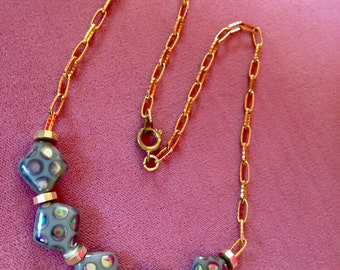 Vintage Ionized Glazed Bead Neaklace Deco Inspired