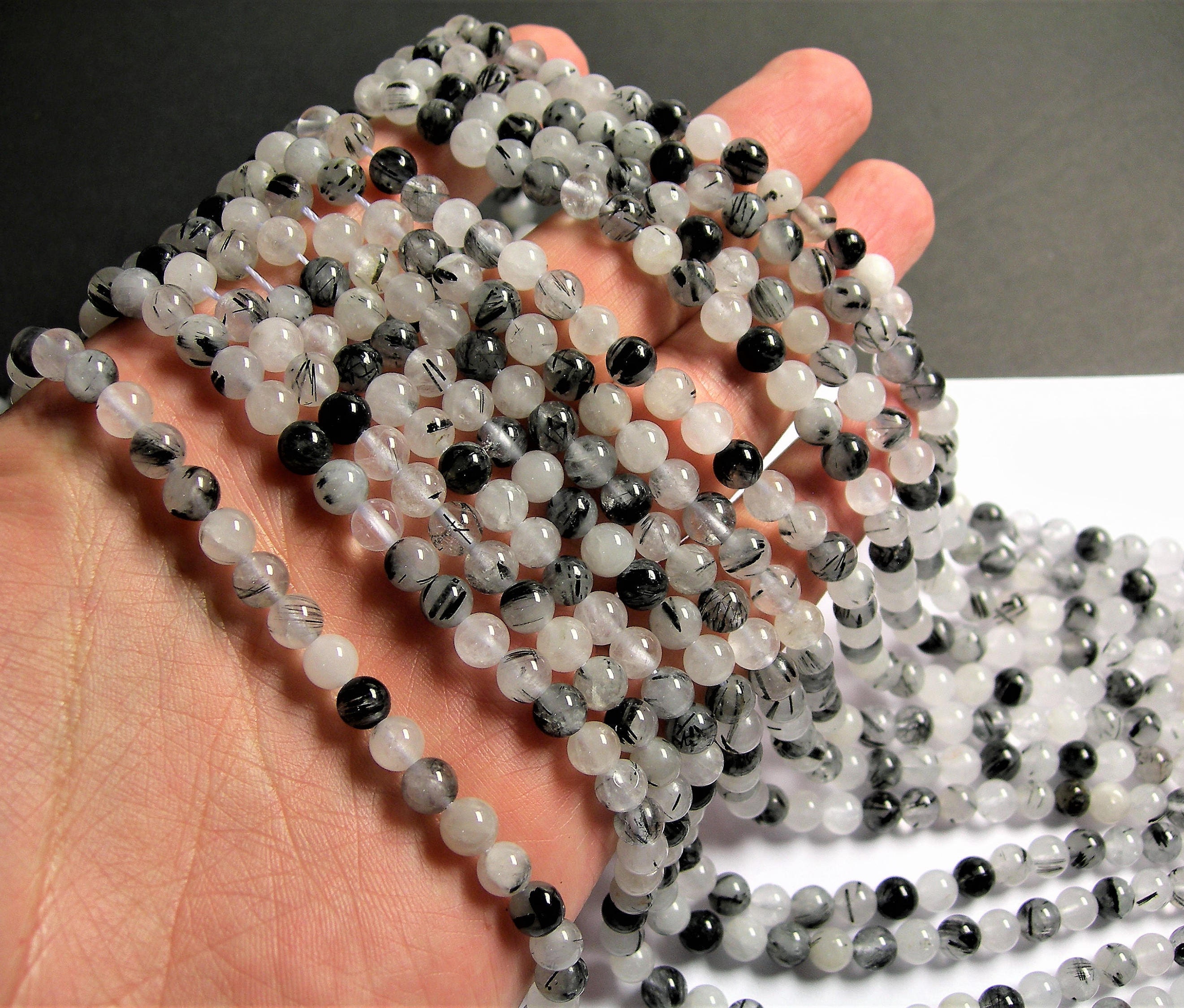 Tourmalinated quartz 6 mm round beads 1 full strand 66