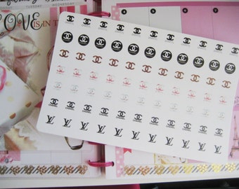 CS001 Designer Fashion Louis Vuitton Planner Stickers | 1 sheet of 77 Planner Shape Circle Stickers