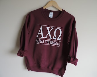 New Alpha Chi Omega Maroon Stripe Crewneck Sweatshirt // Size S-3XL // You Pick Color