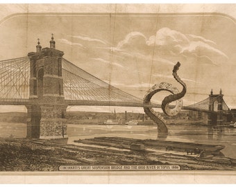 Cincinnati Art, Tentacle Art, Cincinnati Ohio, Cthulhu, Giant Squid, Tentacle, Historic Print, Digital print, Art, Alternate Histories