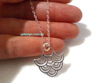 Art Deco Necklace, Japanese Necklace, Wave Necklace, Sterling Silver Charm Necklace, Minimalist Jewelry, Bridesmaid Gift, Birthday Gift NAMI