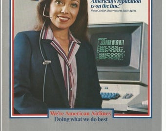 1980 Advertisement American Airlines Reservations Sales Agent Employees AA Travel Office Wall Art Decor 1980 Advertisement American Airlines Reservations Sales Agent Employees AA Travel Office Wall Art Decor
