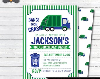 Garbage Truck Birthday Invitation, Garbage Truck Party, Trash Truck Birthday, Truck Birthday Invitation, DIY Printable Invitation