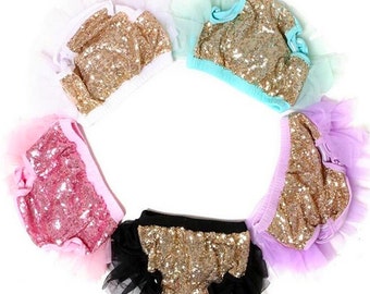 Baby Tutu Bloomers With Sequins - Sequin Tutu, Fancy Diaper Cover, Fancy Tutu, Gold Diaper Covers, Baby Tutu