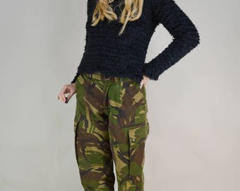 90s Grunge Goth Black Fuzzy Mock Neck Fitted Monster Sweater S