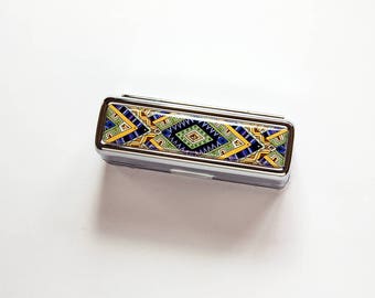 Lipstick case, Purple, Green, Yellow, Lipstick case with mirror, Lipstick holder, gift for her, stocking stuffer, oriental patterns (7689)