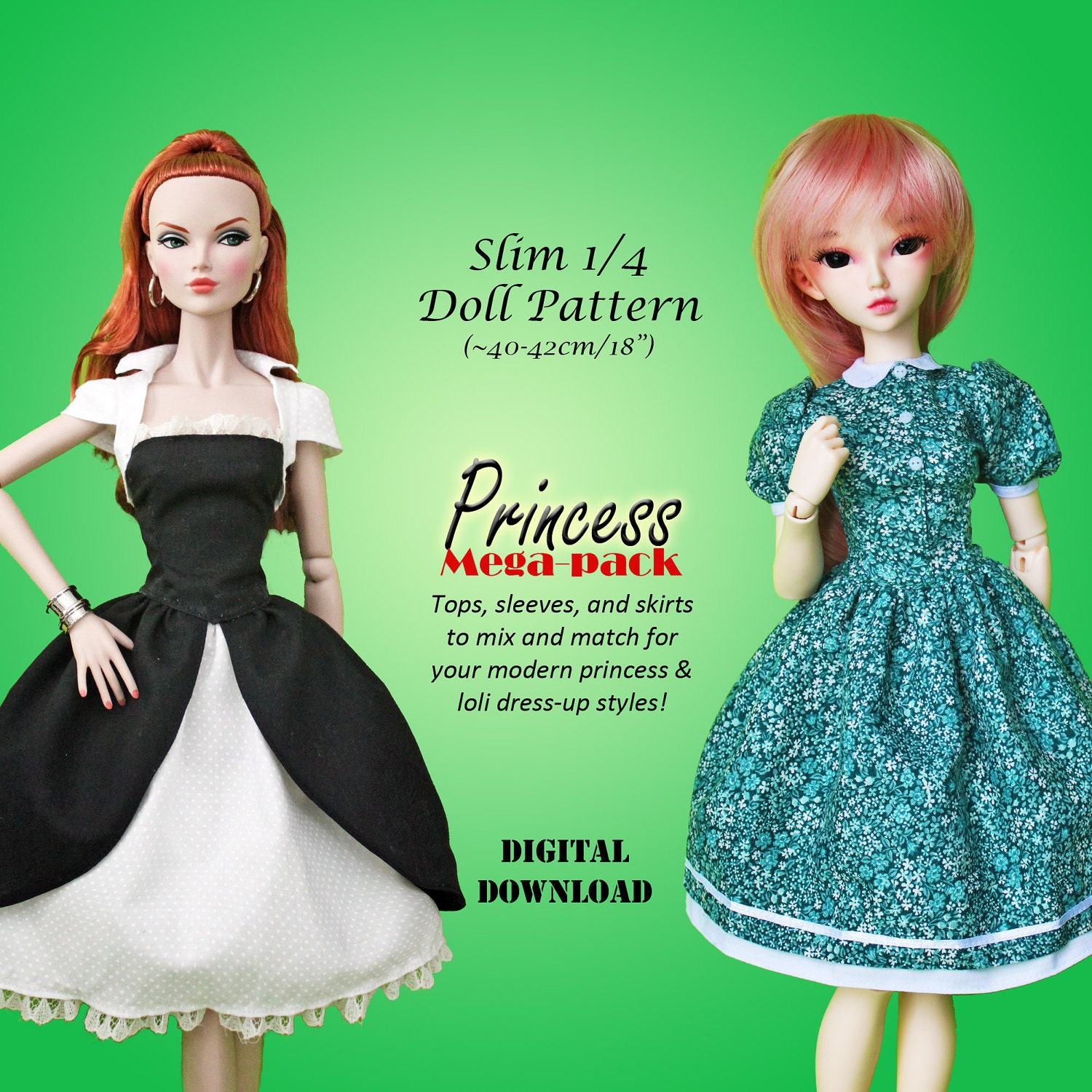 Princess Dress clothes patterns for Slim 1/4 MSD BJD & 16