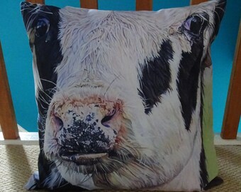 Cow Faux Suede 18"/ 45cm Cushion - PRE ORDER - Velveteen - Original cow art washable pillow / cushion cover zip opening complete with pad