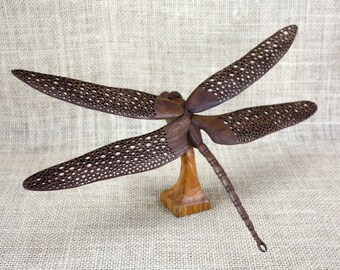 Dragonfly Wood Carving Hand Carved By Mike Berlin, Woodcarving, Wildlife Art