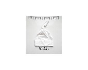 Slouchy Baby Beanie Top Knot Hat in White Jersey Knit