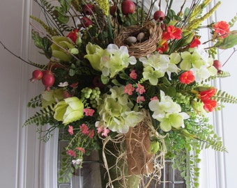 Hydrangea Wreath - Door Pocket Wreath - Spring / Summer Wreath - Pail Wreath - Mothers Day Wreath - Front Door Decor - Easter Wreath