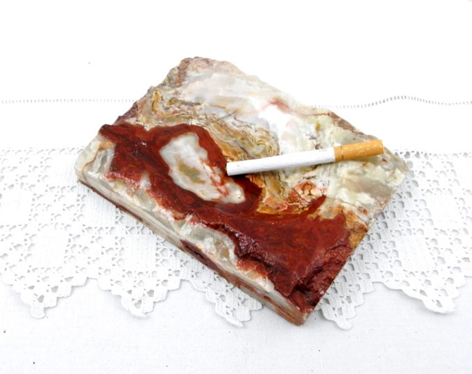 Vintage French Dark Red and White Veined Marble Stone Ashtray, Mid Century Decor, Retro Home Interior, Man Cave, Tobacciana, Smoking, Onyx