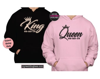 KING and QUEEN Hoodies. Newlywed Hoodies. Wedding Hoodies. Honeymoon Hoodies. King Hoodie. Queen Hoodie. Anniversary Hoodies. Bride. Groom