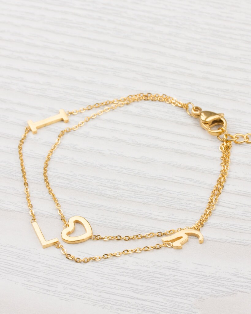 I Love you Bracelet Gold bracelet Heart Bracelet Love
