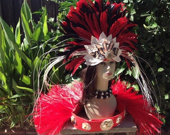 Tahitian & Cook Islands Hip Hei Set. Authentic Tapa Cloth And Hau Set! Perfect For Girls Of All Ages! Listing Is For Hip Hei And Headpiece.